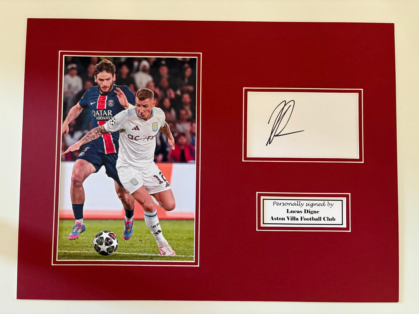 Lucas Digne - Aston Villa FC - 16x12in signed photo montage - Aston Villa memorabilia, gift, display