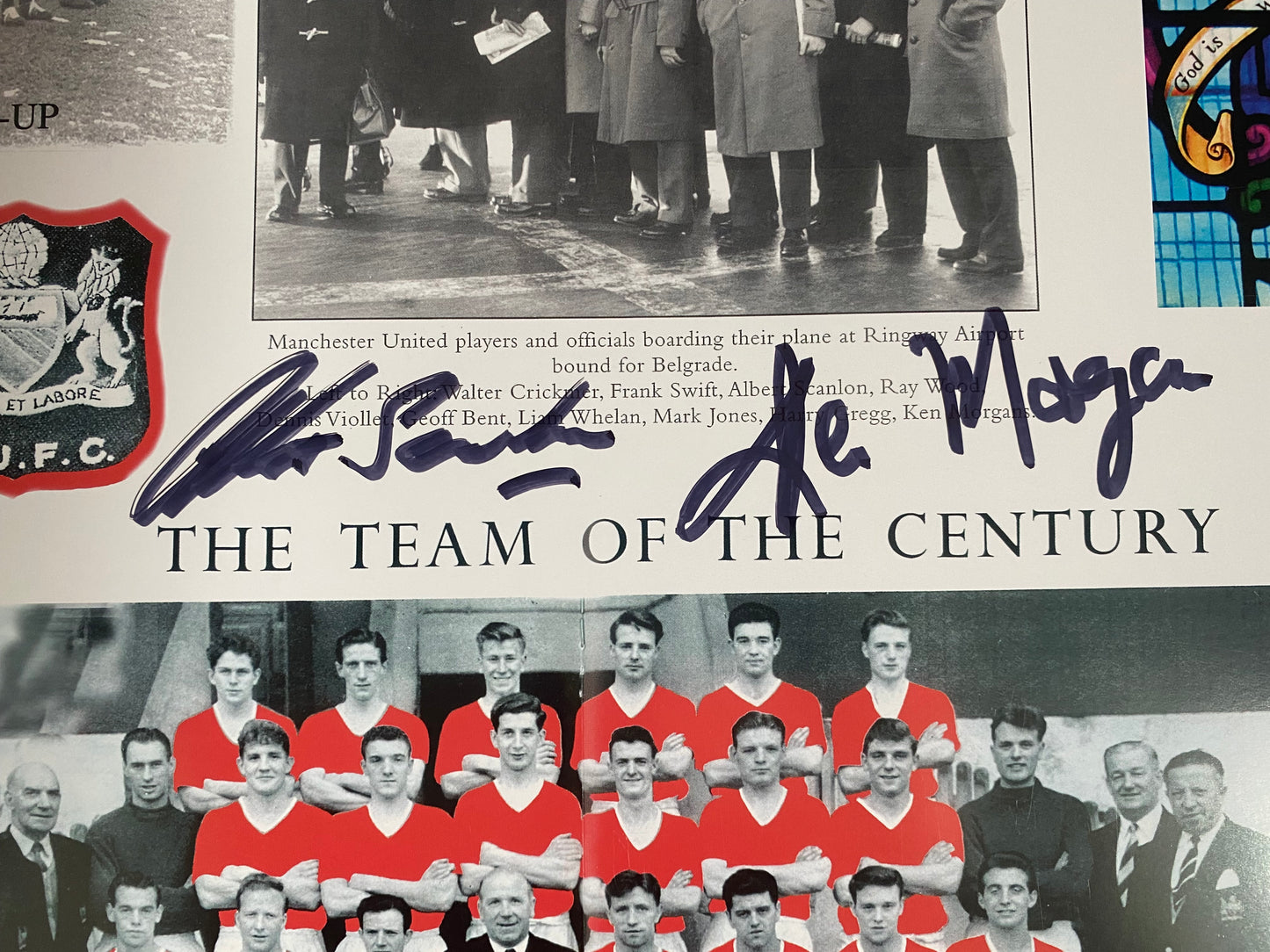 WILF MCGUINESS, ALBERT SCANLON & KEN MORGANS - "BUSBY BABES" Manchester United - huge 20X16in poster - MUFC memorabilia, gift, (UNFRAMED)