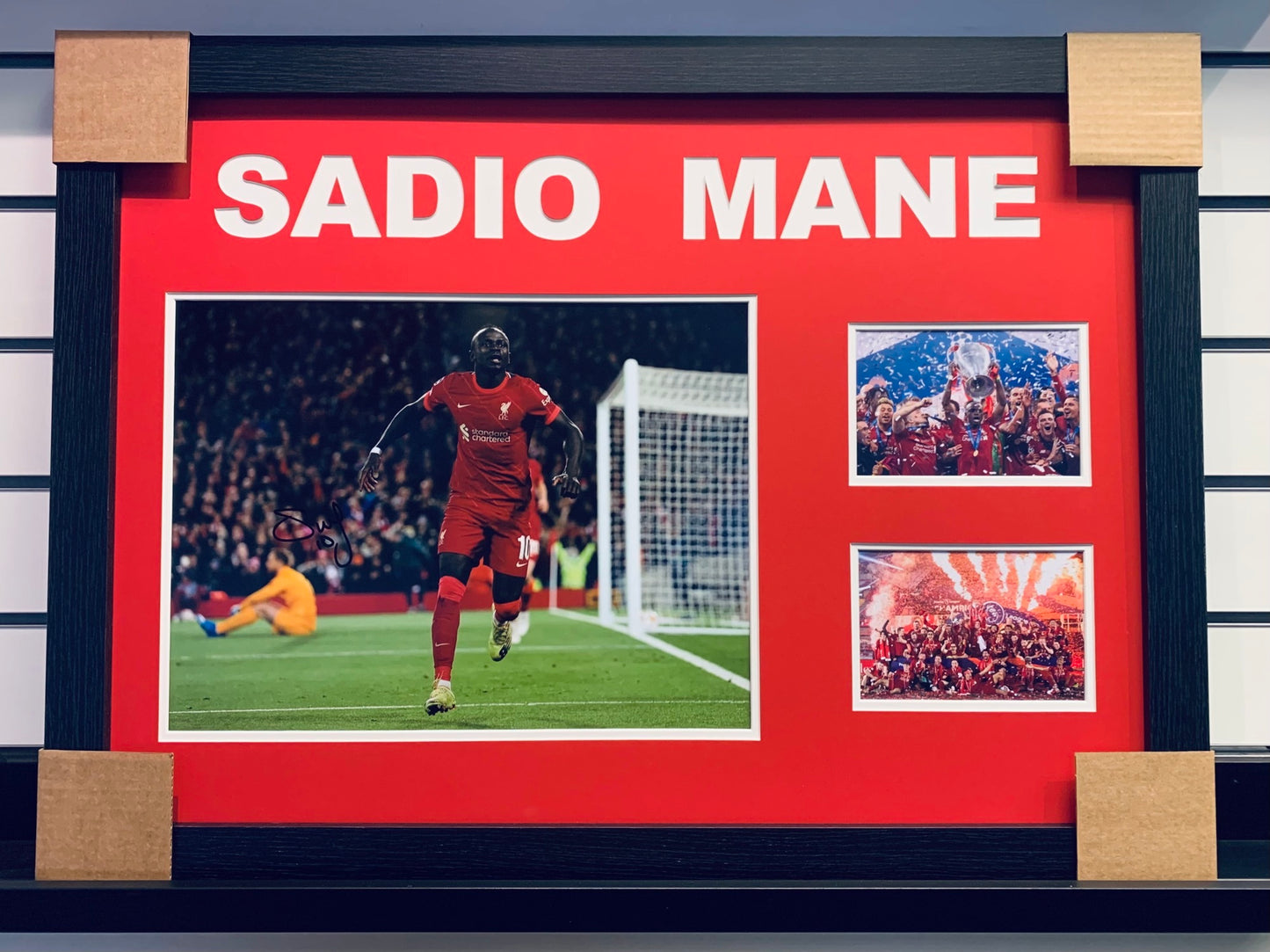 Sadio Mane - Liverpool FC - hand-signed photo montage - LFC memorabilia, gift, display (FRAMED)