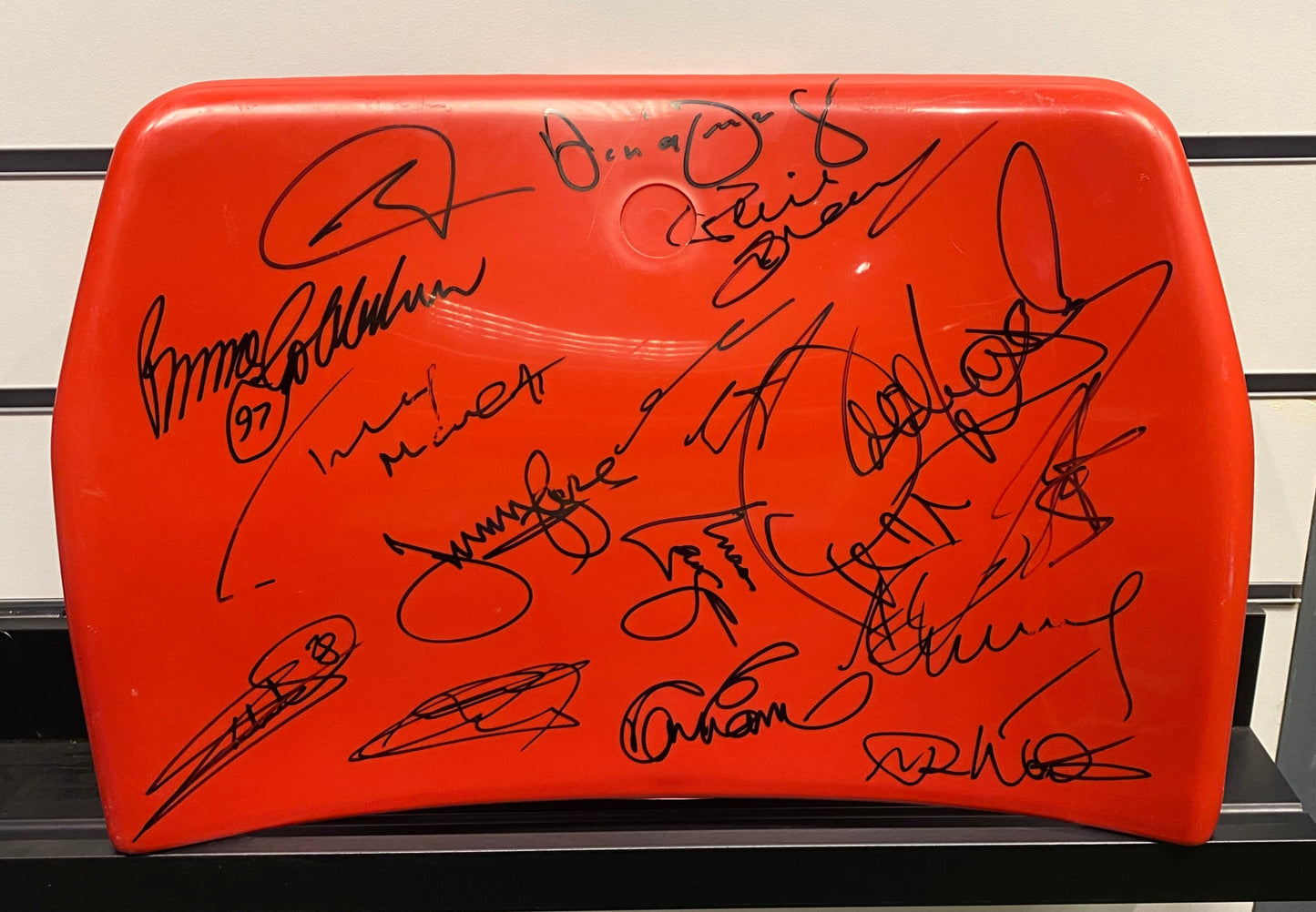 RARE seat back from Anfield signed by Liverpool "LEGENDS" - LFC, Liverpool memorabilia, gift, (UNFRAMED)
