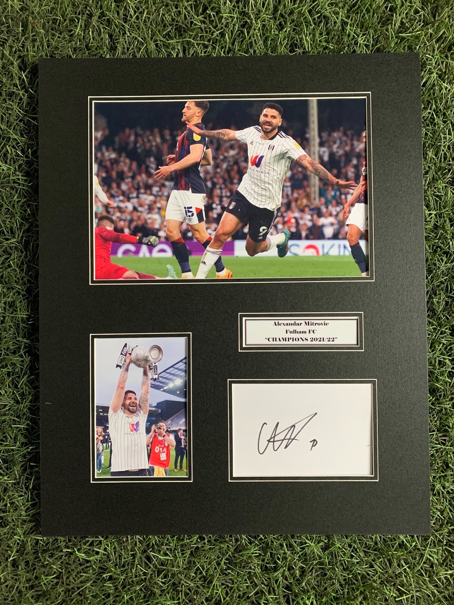 Alexandar Mitrovic - Fulham Champions 2022 - 20x16in signed photo mount - FFC memorabilia, gift, display