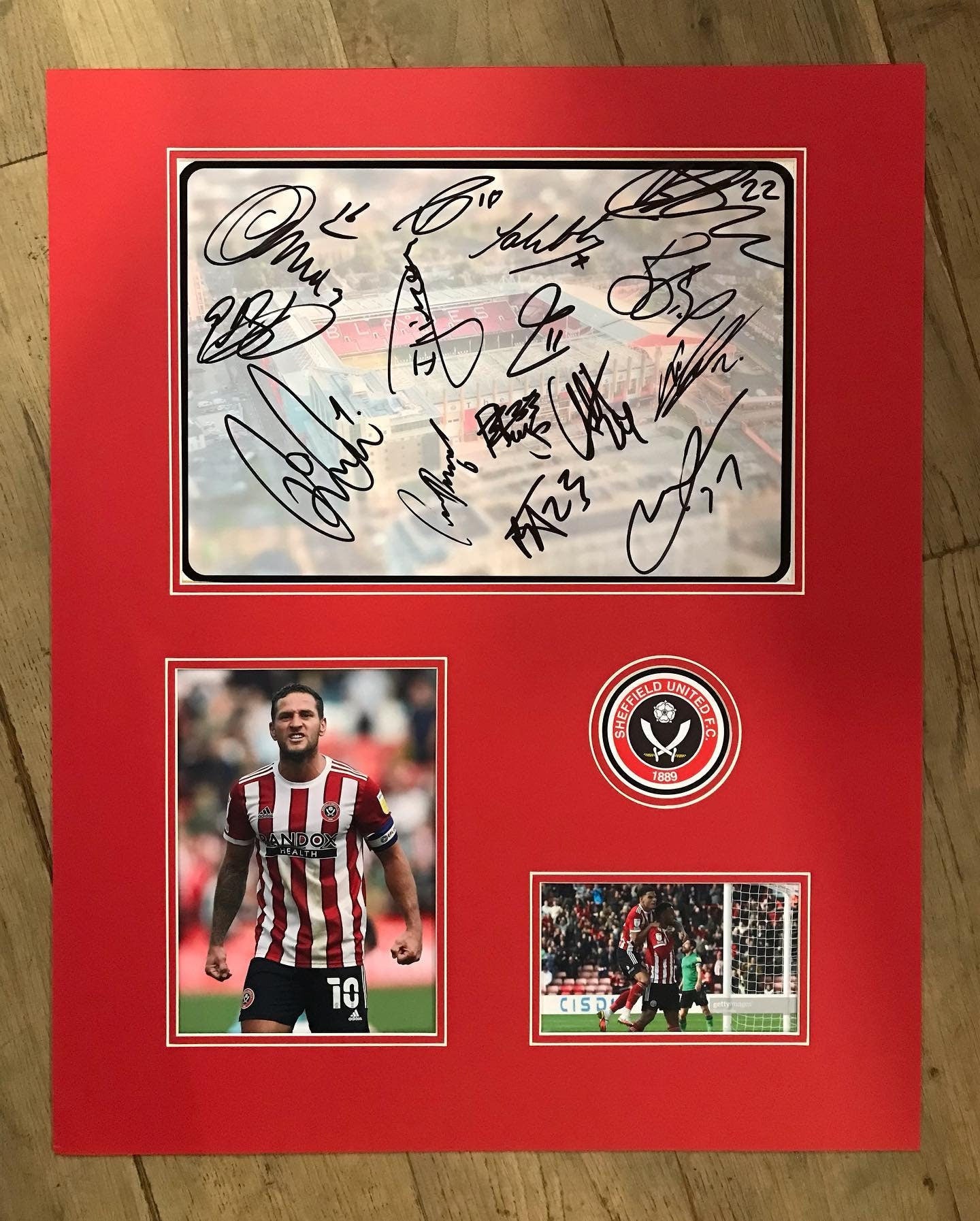 2021/22 Sheffield United - 20x16in multi-signed photo mount - Sheffield United memorabilia, gift, display