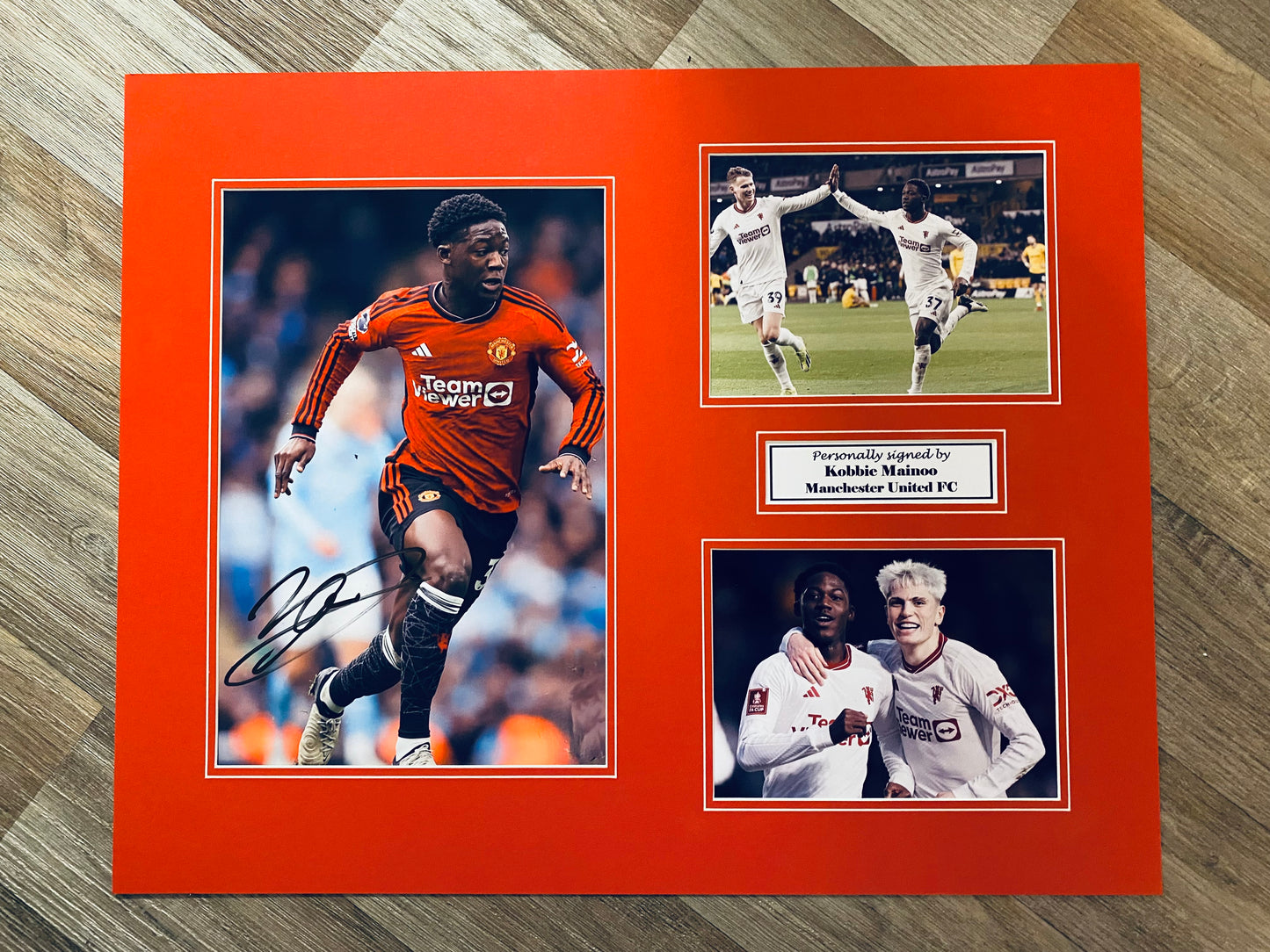 Kobbie Mainoo- Manchester United FC - 20x16in signed photo montage - MUFC memorabilia, gift, display