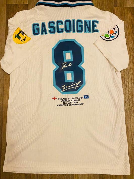 Paul Gascoigne England "EURO 96" signed replica shirt - England memorabilia, gift, (UNFRAMED)