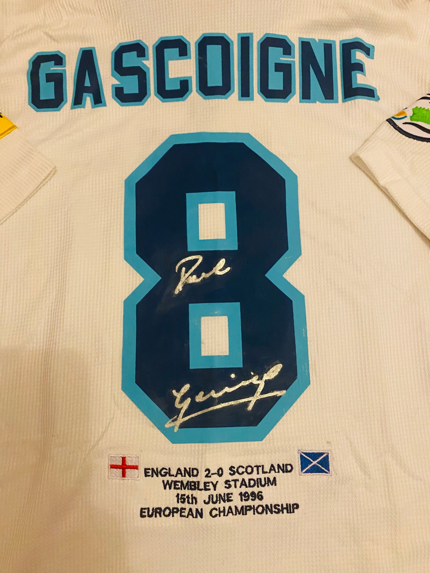 Paul Gascoigne England "EURO 96" signed replica shirt - England memorabilia, gift, (UNFRAMED)