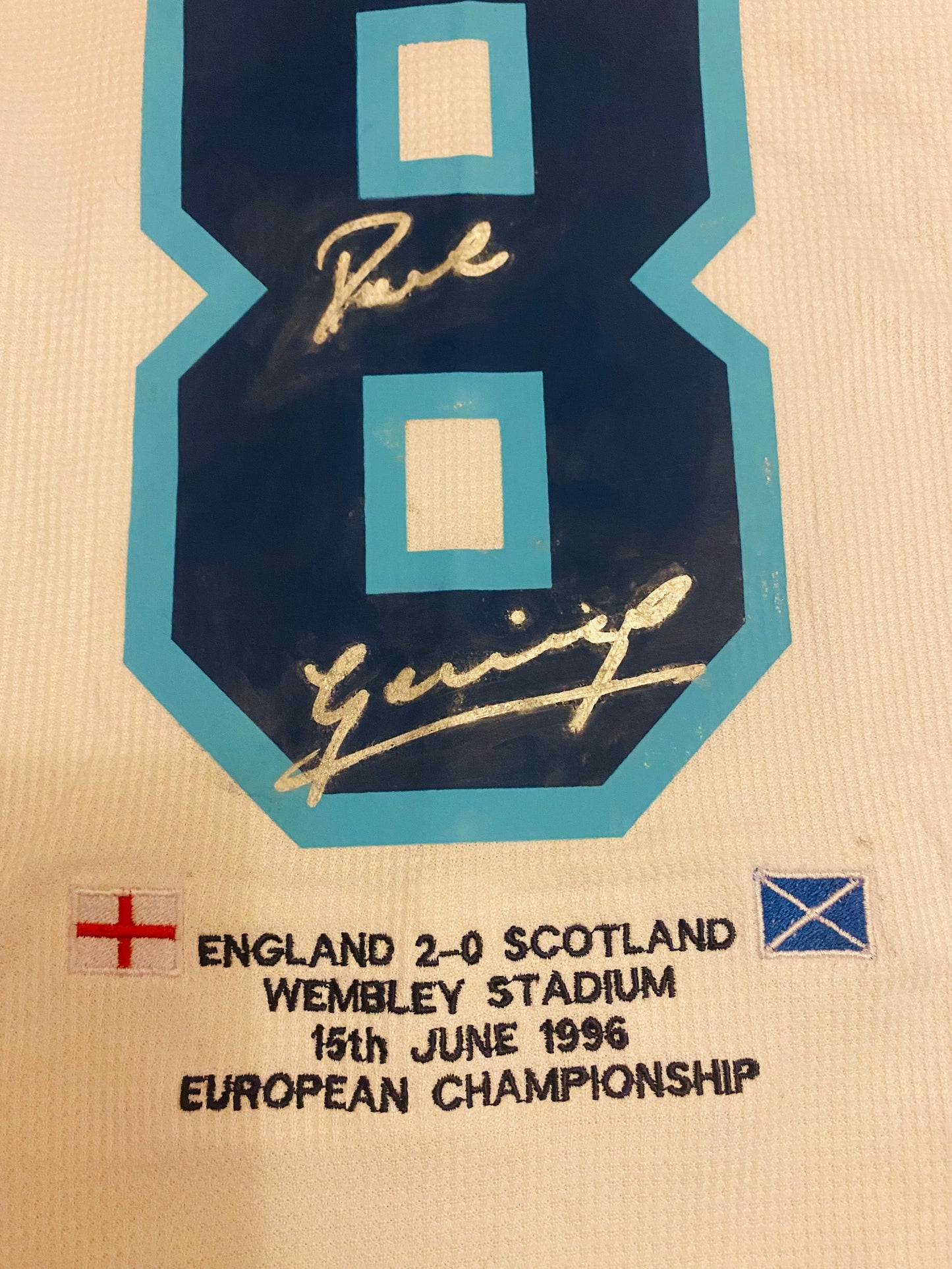 Paul Gascoigne England "EURO 96" signed replica shirt - England memorabilia, gift, (UNFRAMED)