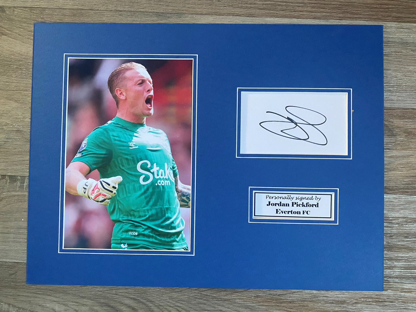 Jordan Pickford Everton FC -16x12in signed photo montage - Everton memorabilia, gift, display