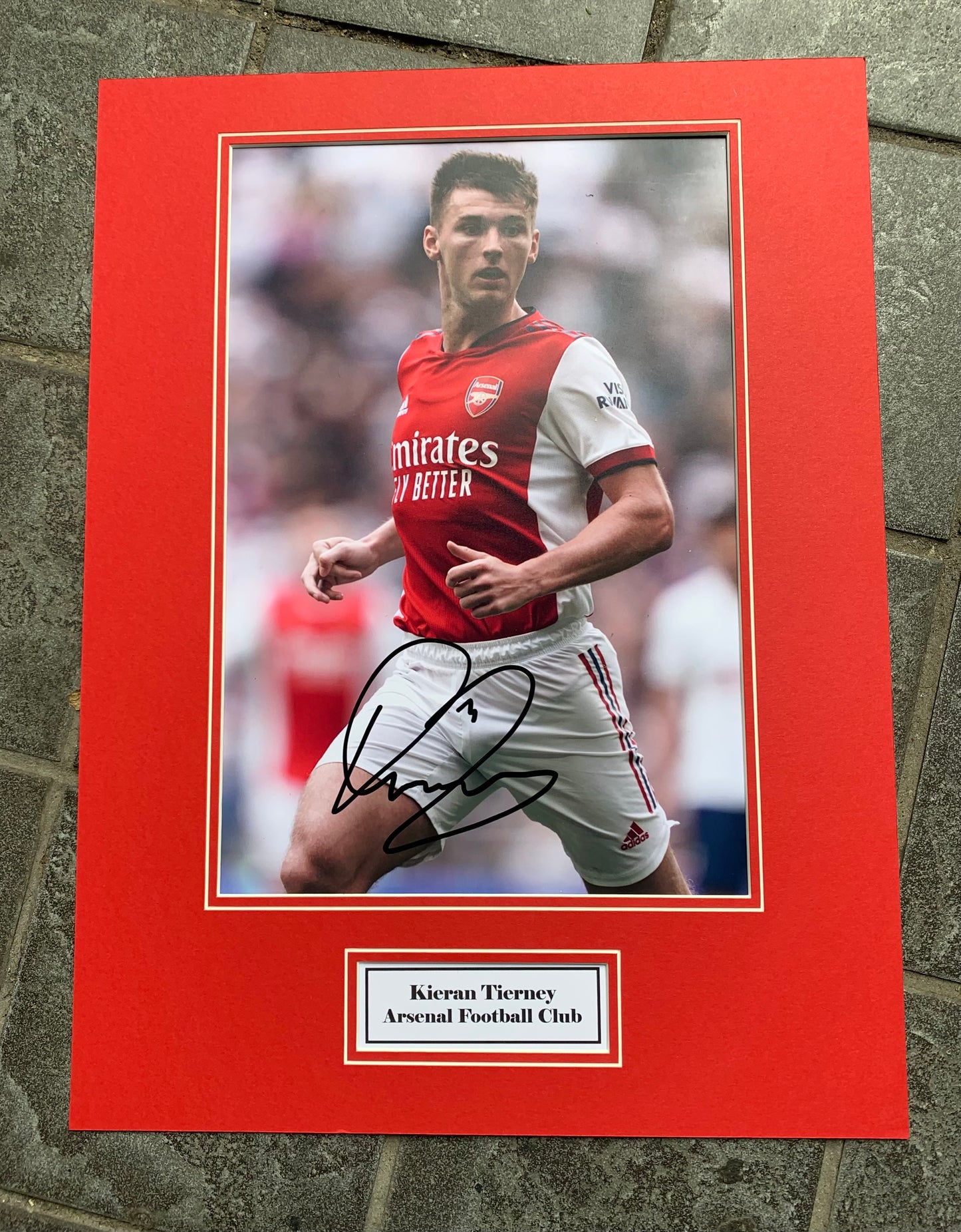 Kieran Tierney - Arsenal FC - 16x12in signed photo mount - AFC memorabilia, gift, display (UNFRAMED)