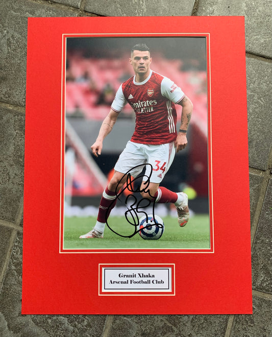 Granit Xhaka - Arsenal FC - 16x12in signed photo mount - AFC memorabilia, gift, display (UNFRAMED)