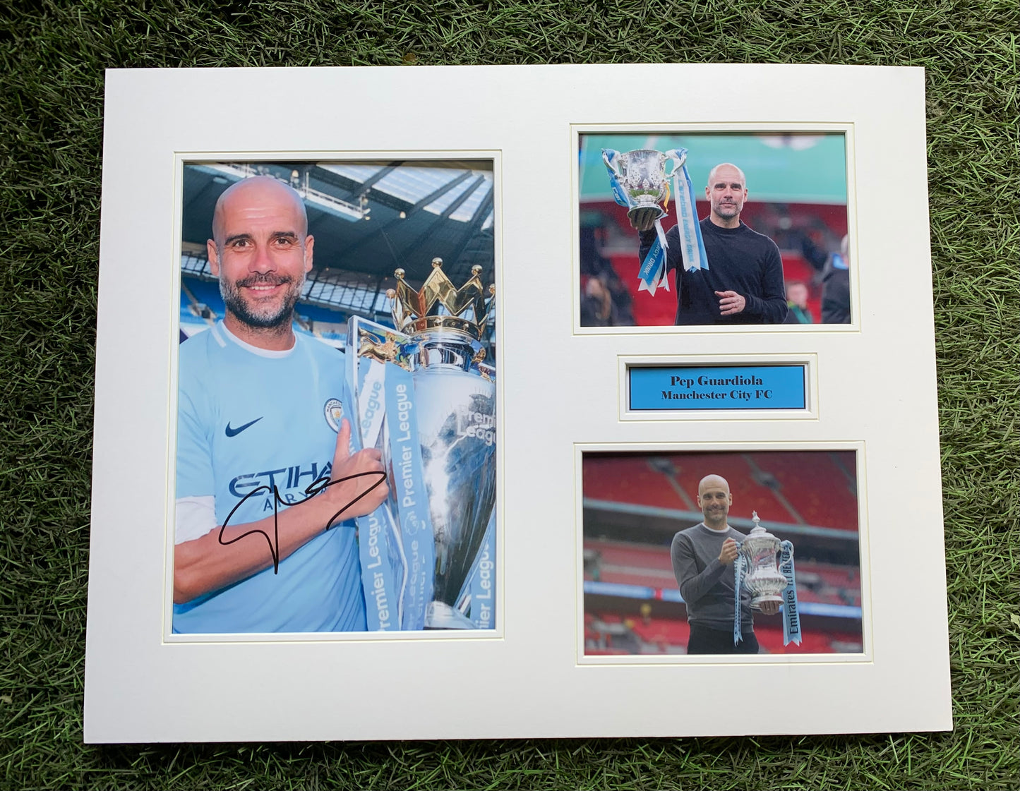 Pep Guardiola - Manchester City FC - 20x16in signed photo montage - City memorabilia, gift, display