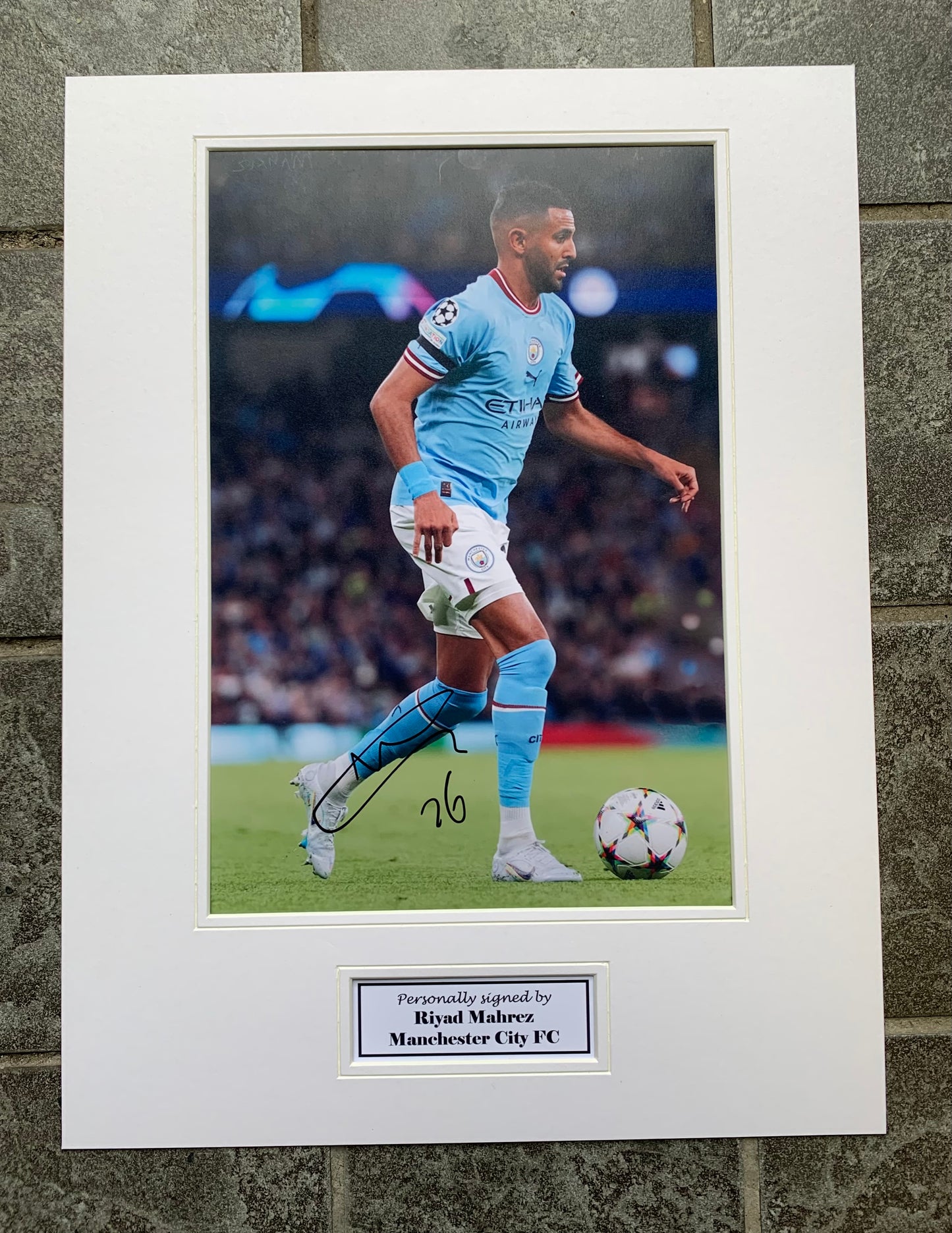 Riyad Mahrez - Manchester City FC -16x12in signed photo montage - MCFC memorabilia, gift, display