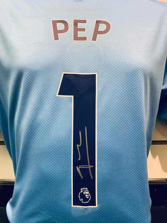 Pep Guardiola - Manchester City FC  - hand-signed replica shirt - MCFC memorabilia, football shirt (UNFRAMED)