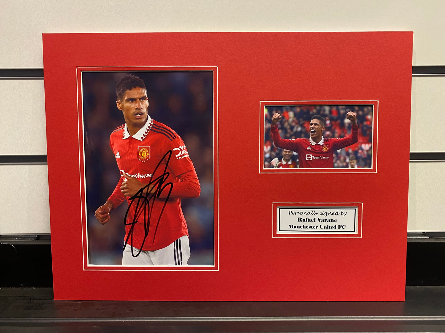 Raphael Varane - Manchester United FC - 16x12in signed photo mount - MUFC memorabilia, gift, display