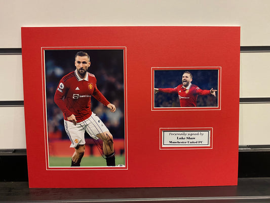 Luke Shaw - Manchester United FC - 16x12in signed photo mount - MUFC memorabilia, gift, display