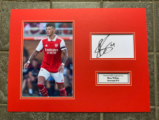 Ben White - Arsenal FC - 16x12in signed photo mount - AFC memorabilia, gift, display (UNFRAMED)