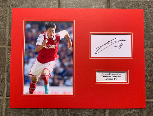 Takehiro Tomiyasu - Arsenal FC - 16x12in signed photo mount - AFC memorabilia, gift, display (UNFRAMED)