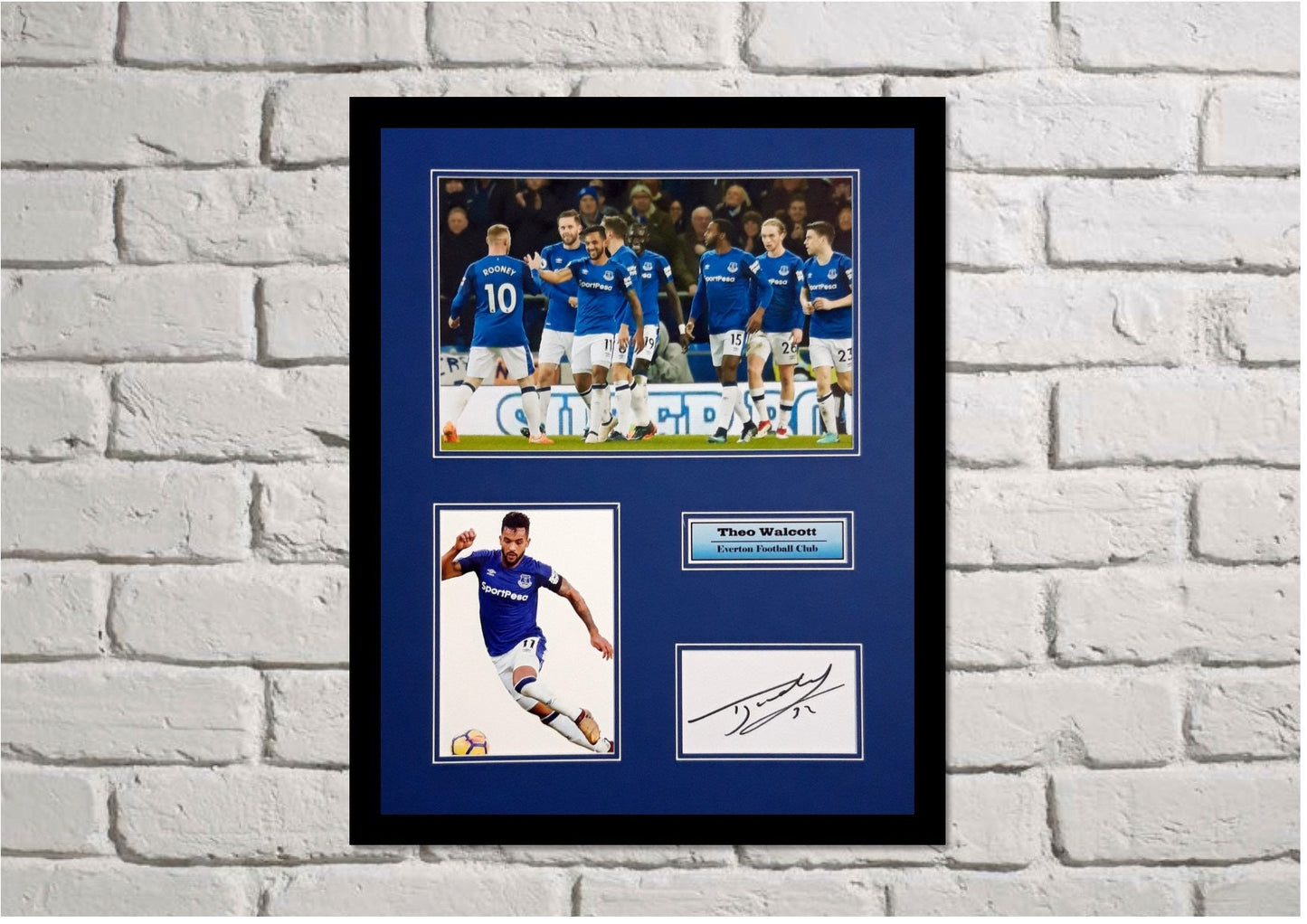 Theo Walcott - Everton FC - 20x16in signed photo montage - Everton memorabilia, gift, display