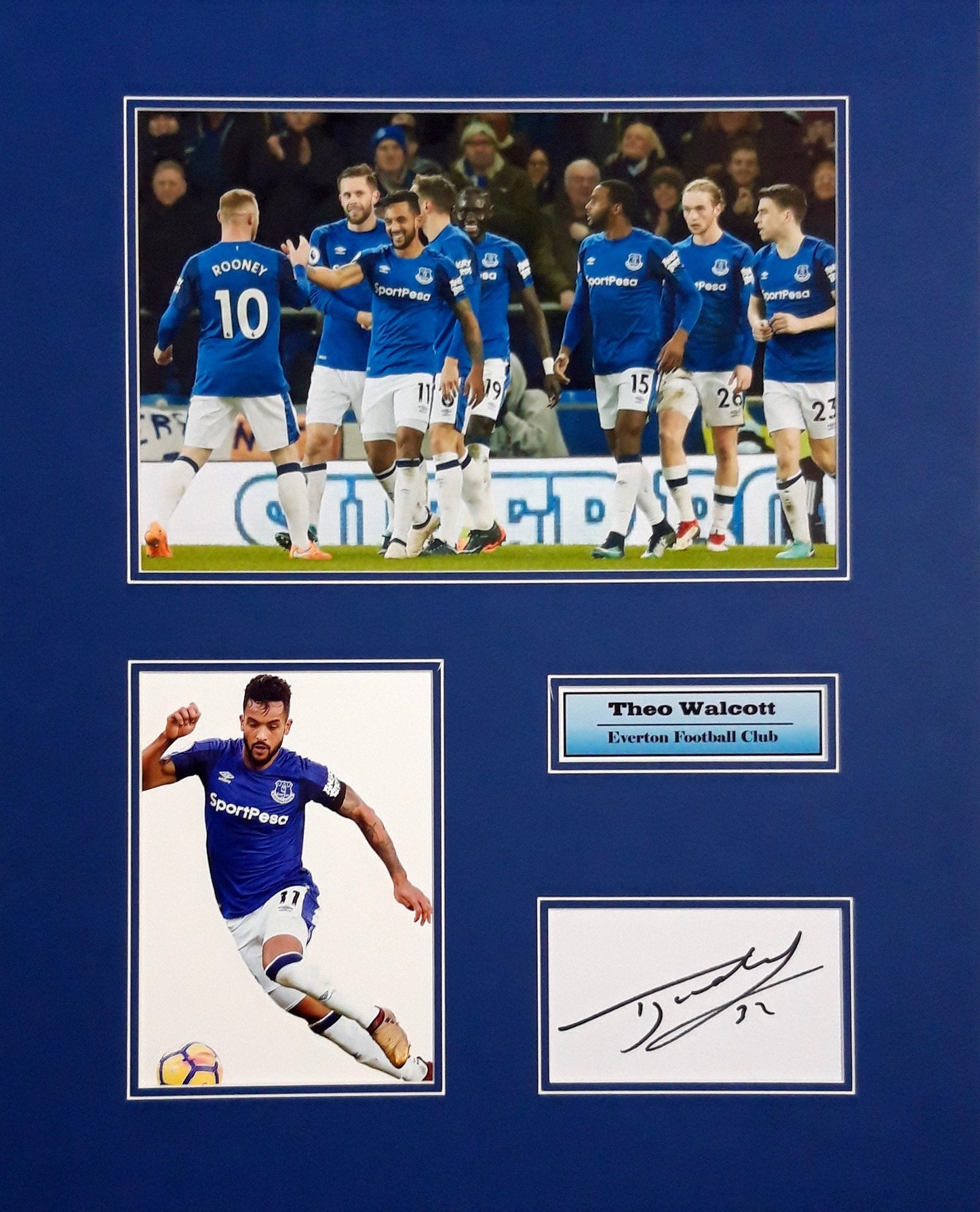 Theo Walcott - Everton FC - 20x16in signed photo montage - Everton memorabilia, gift, display