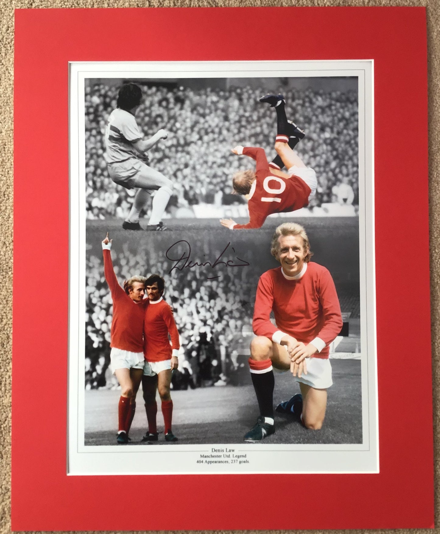 Denis Law - Manchester United - 16x12in signed photo mount - MUFC memorabilia, gift, (UNFRAMED)