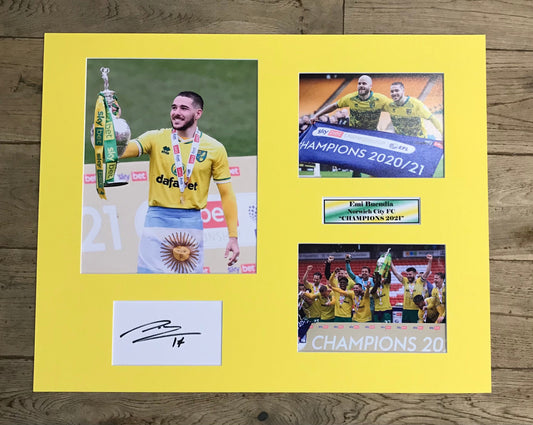 Emi Buendia - Norwich City FC Champions 2021 - 20x16in signed photo montage - Norwich memorabilia, gift, display