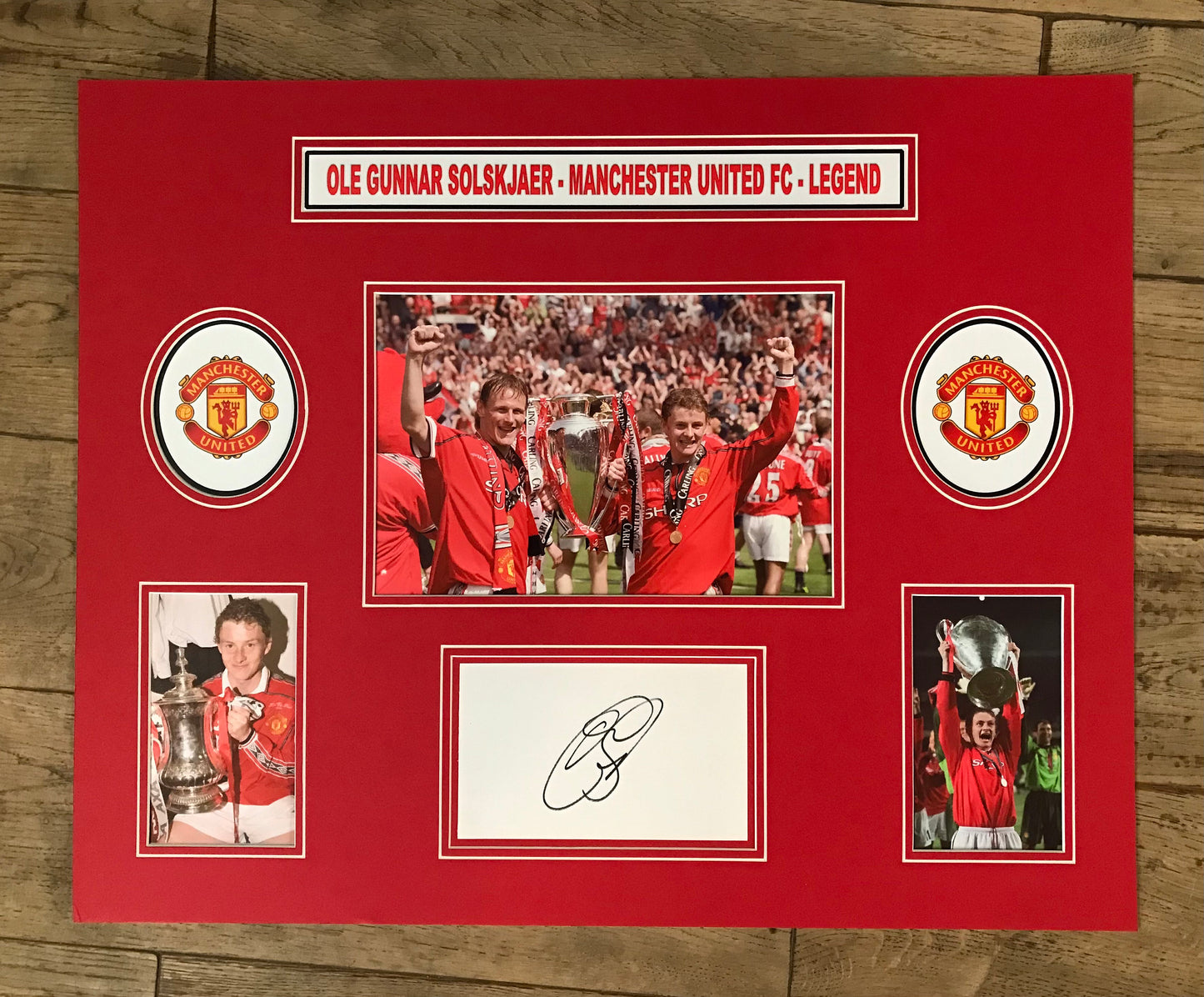 Ole Gunnar Solskjaer - Manchester United FC - 20x16in signed photo montage - MUFC memorabilia, gift, display