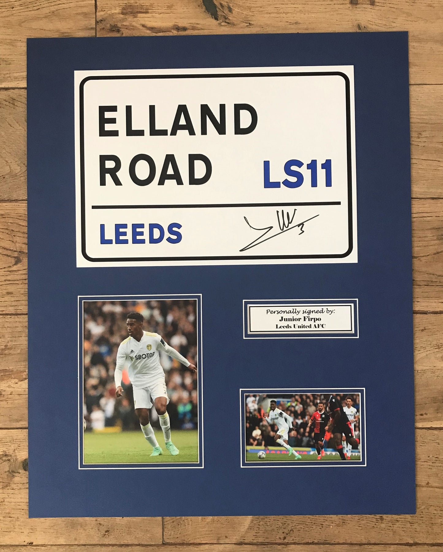 Junior Firpo - Leeds United AFC - 20x16in signed photo mount - Leeds memorabilia, gift, display (UNFRAMED)