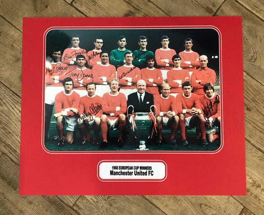 Manchester United FC -"1968 European Cup winners" 20x16in multi-signed photo mount - MUFC memorabilia, gift, display