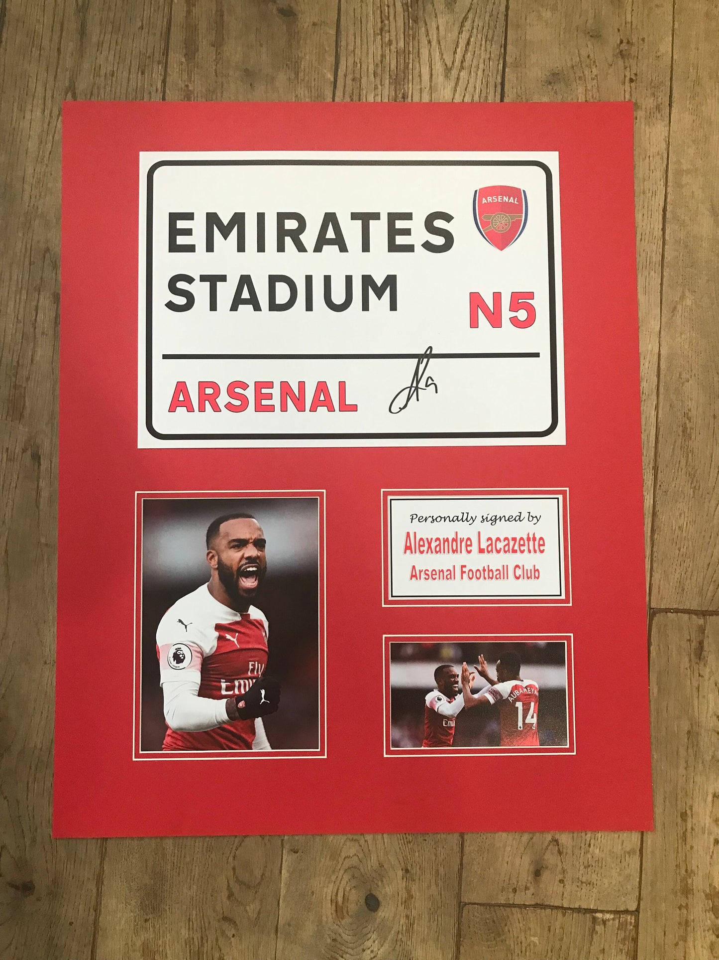 Alexandre Lacazette - Arsenal FC - 20x16in signed photo montage - AFC memorabilia, gift, display (UNFRAMED)
