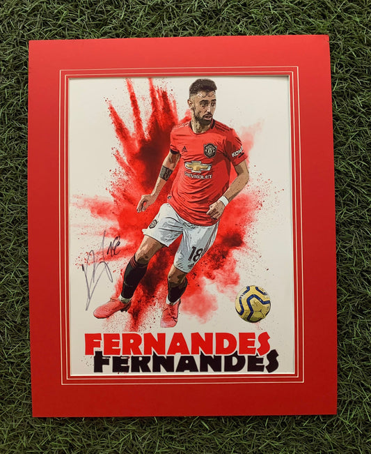 Bruno Fernandes - Manchester United - 20x16in signed photo mount - MUFC memorabilia, gift, (UNFRAMED)