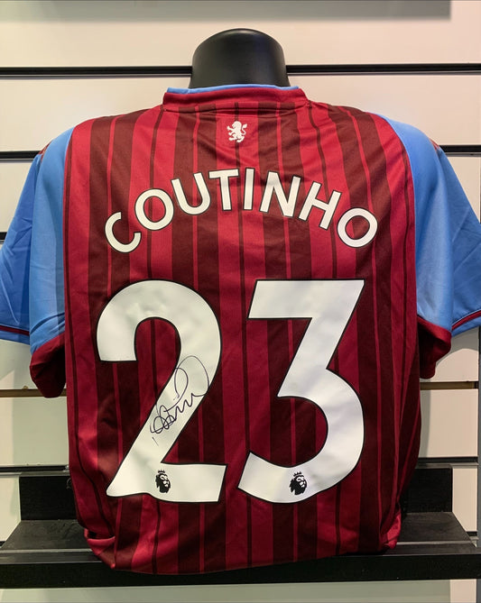 Phillipe Coutinho - Aston Villa signed replica shirt -Villa memorabilia, AVFC gift, (UNFRAMED)